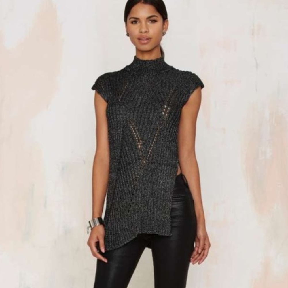 NWT Nasty Gal Foxiedox Knit Side Slit Mock Sweater